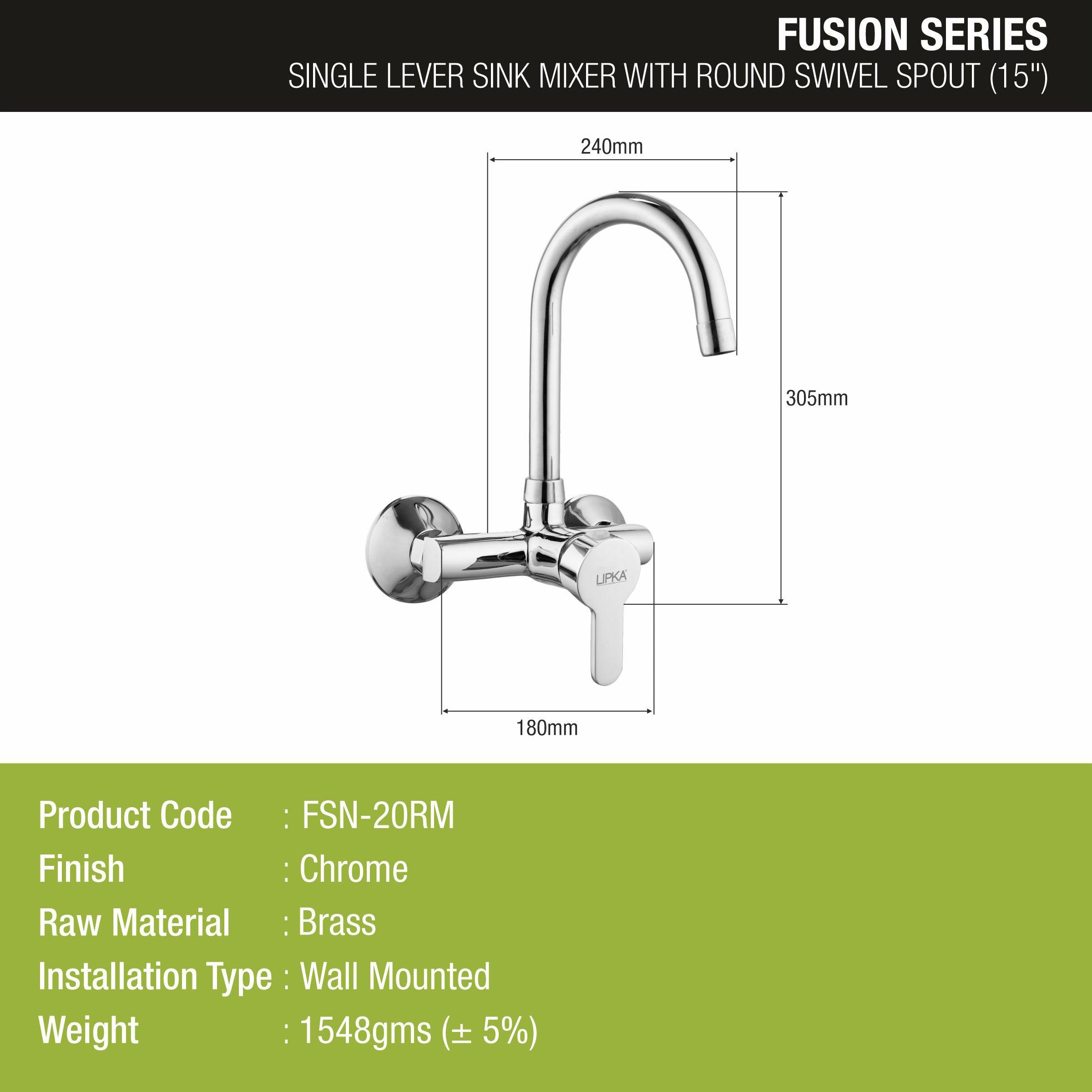 Fusion Single Lever Sink Mixer with Swivel Spout (15 Inches) - LIPKA - Lipka Home