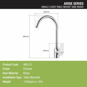 Arise Single Lever Table Mount Sink Mixer Brass Faucet with Round Swivel Spout (20 Inches) - LIPKA - Lipka Home