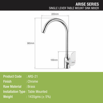 Arise Single Lever Table Mount Sink Mixer Brass Faucet with Round Swivel Spout (20 Inches) - LIPKA - Lipka Home