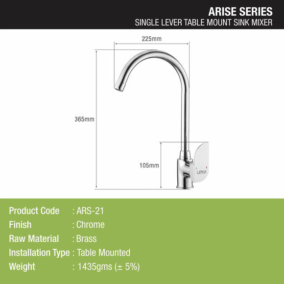 Arise Single Lever Table Mount Sink Mixer Brass Faucet with Round Swivel Spout (20 Inches) - LIPKA - Lipka Home