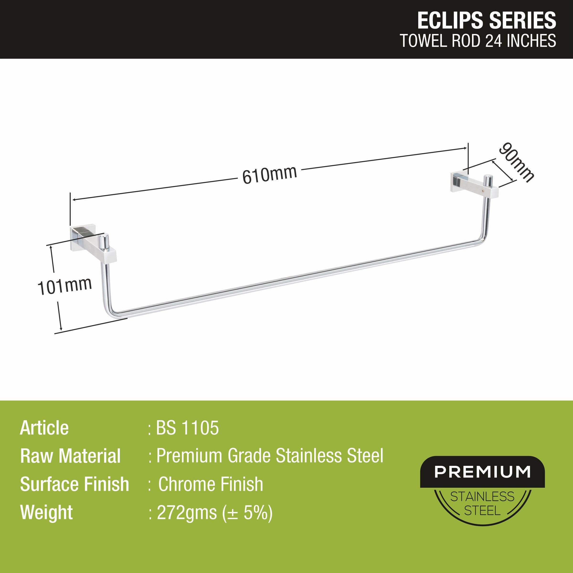 Eclipse Towel Rod (24 Inches) size and dimension