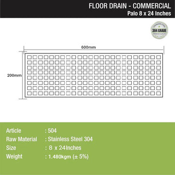 Palo Commercial 304-Grade Floor Drain (8 x 24 Inches) - LIPKA - 0