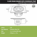 Square Floor Drain (6 x 6 Inches) with Hinge, Hole and Cockroach Trap - LIPKA - Lipka Home