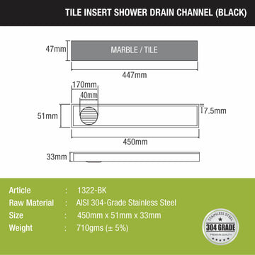 Tile Insert Shower Drain Channel - Black (18 x 2 Inches) - LIPKA - Lipka Home