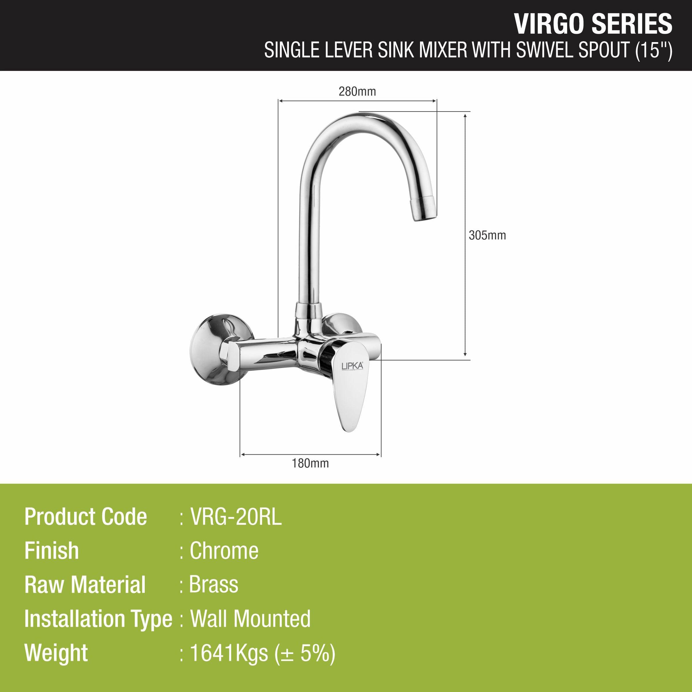 Virgo Single Lever Sink Mixer with Swivel Spout (20 Inches) - LIPKA - Lipka Home