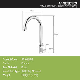 Arise Swan Neck Brass Faucet with Round Swivel Spout (15 Inches) - LIPKA - Lipka Home