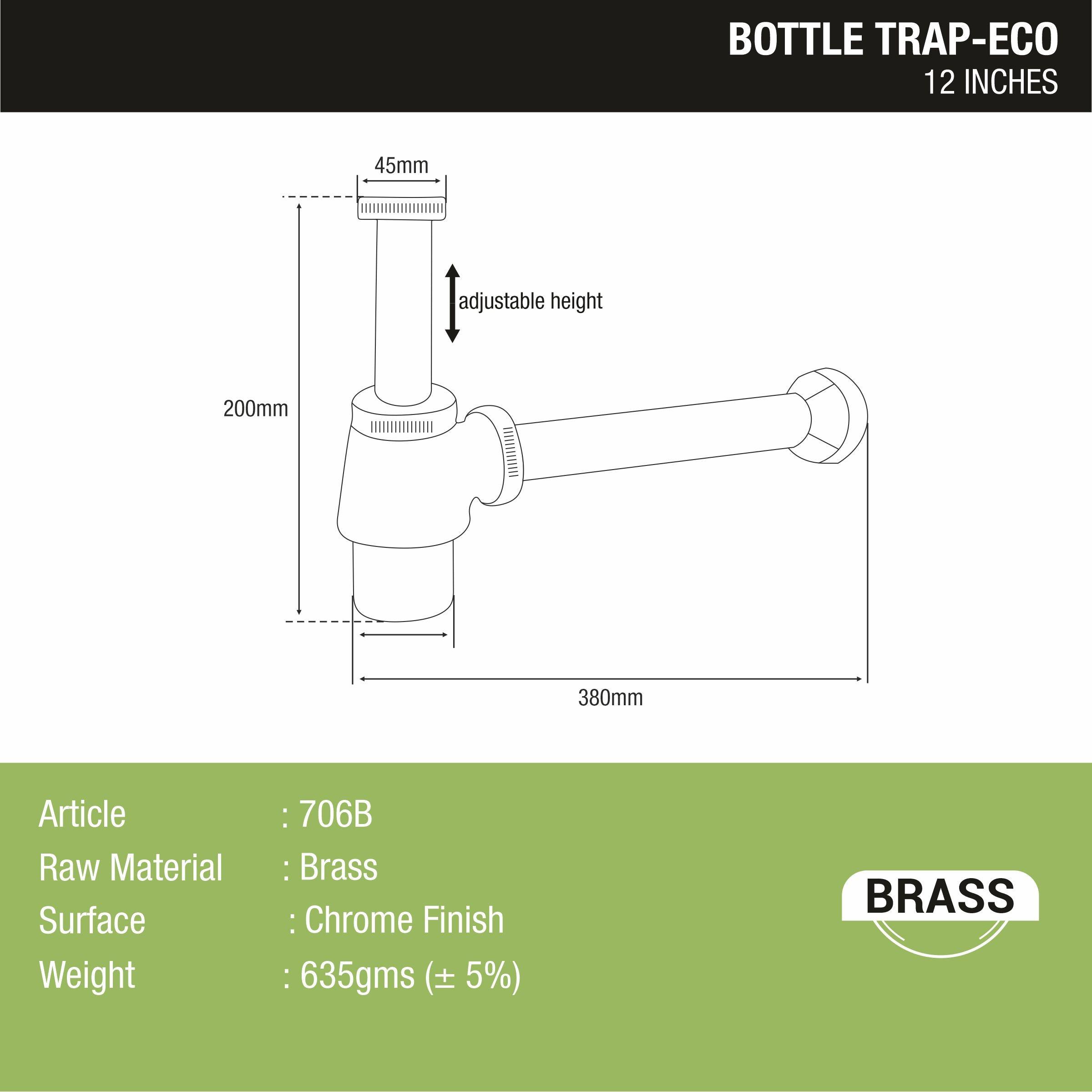 ECO Brass Bottle Trap CP (12 Inches) - LIPKA