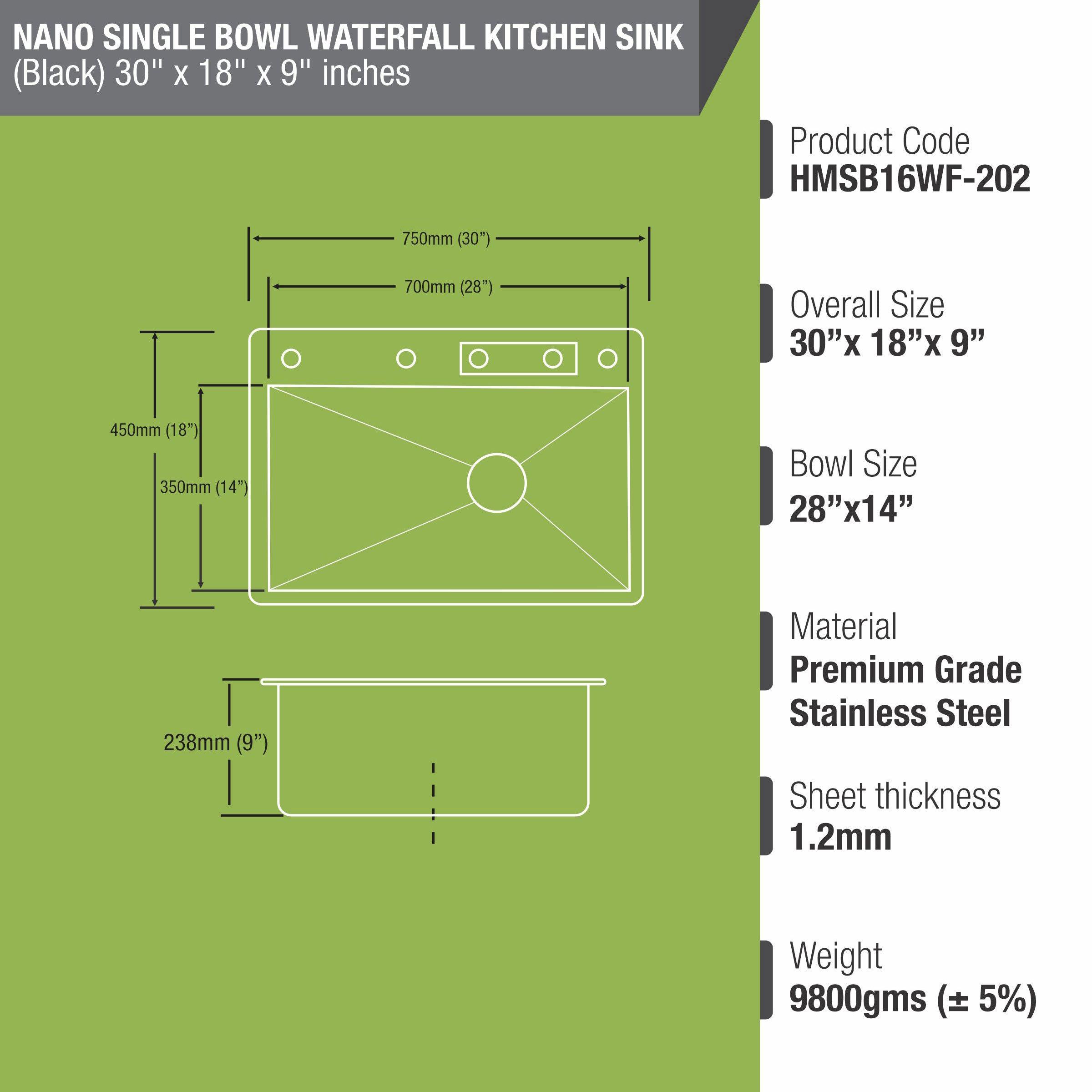 Handmade Nano Waterfall Kitchen Sink (30 x 18 x 9 inches) with Pull-out Mixer Faucet & RO Tap - LIPKA - Lipka Home