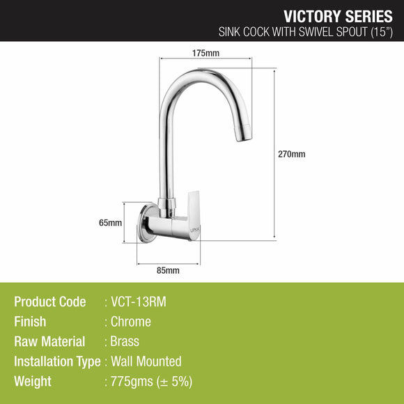 Victory Sink Tap with Medium (15 Inches) Round Swivel Spout Brass Faucet - LIPKA - Lipka Home