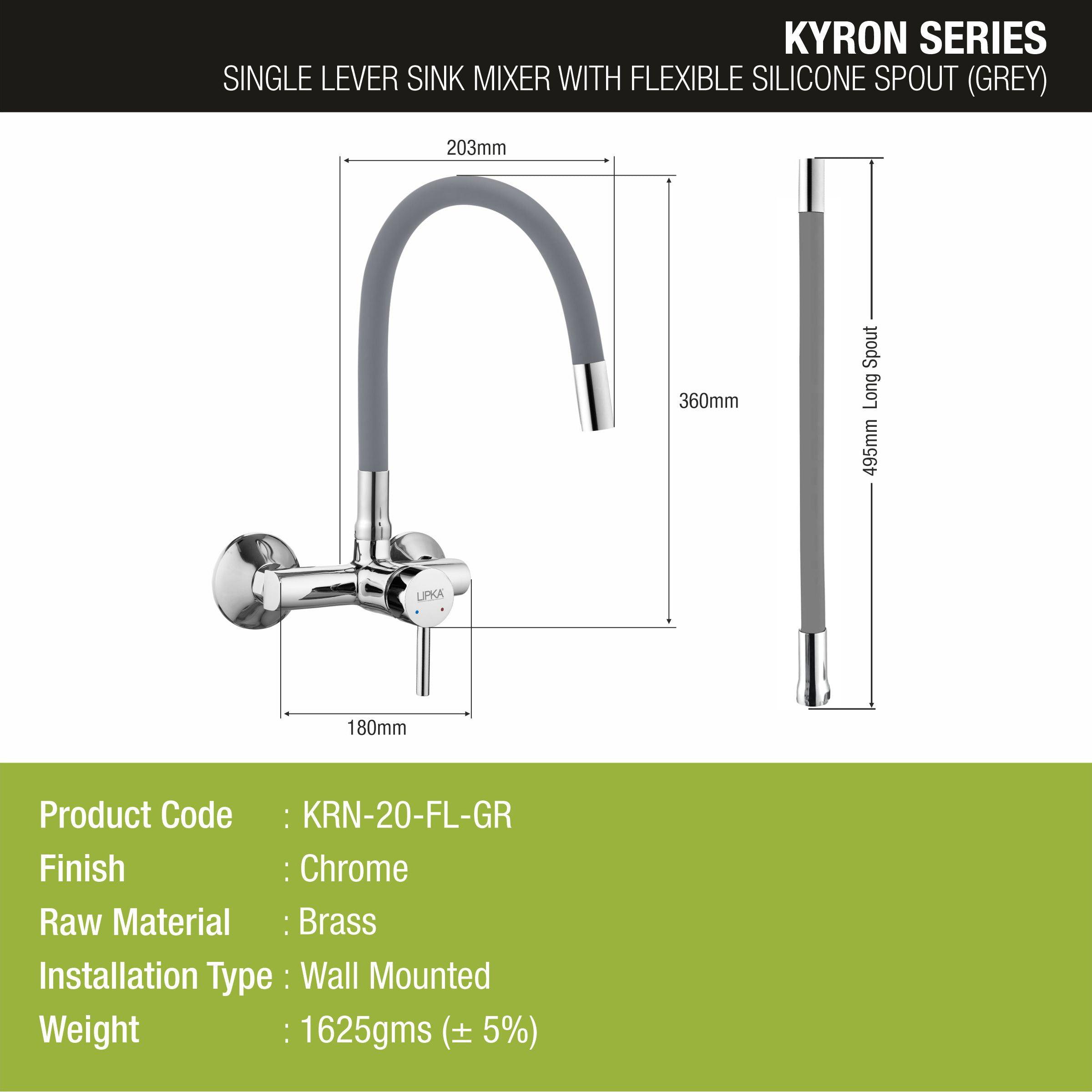 Kyron Single Lever Sink Mixer with Grey Flexible Silicone Spout (20 Inches) - LIPKA - Lipka Home