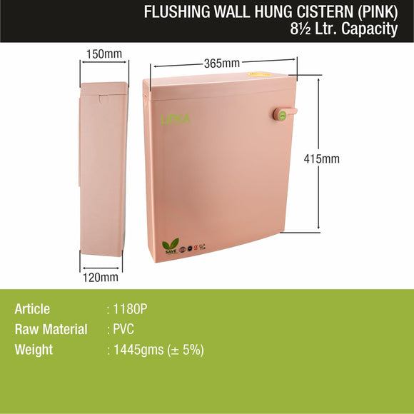 Square Flushing Cistern/ Flush Tank (Pink) |Commode not included| - LIPKA - Lipka Home