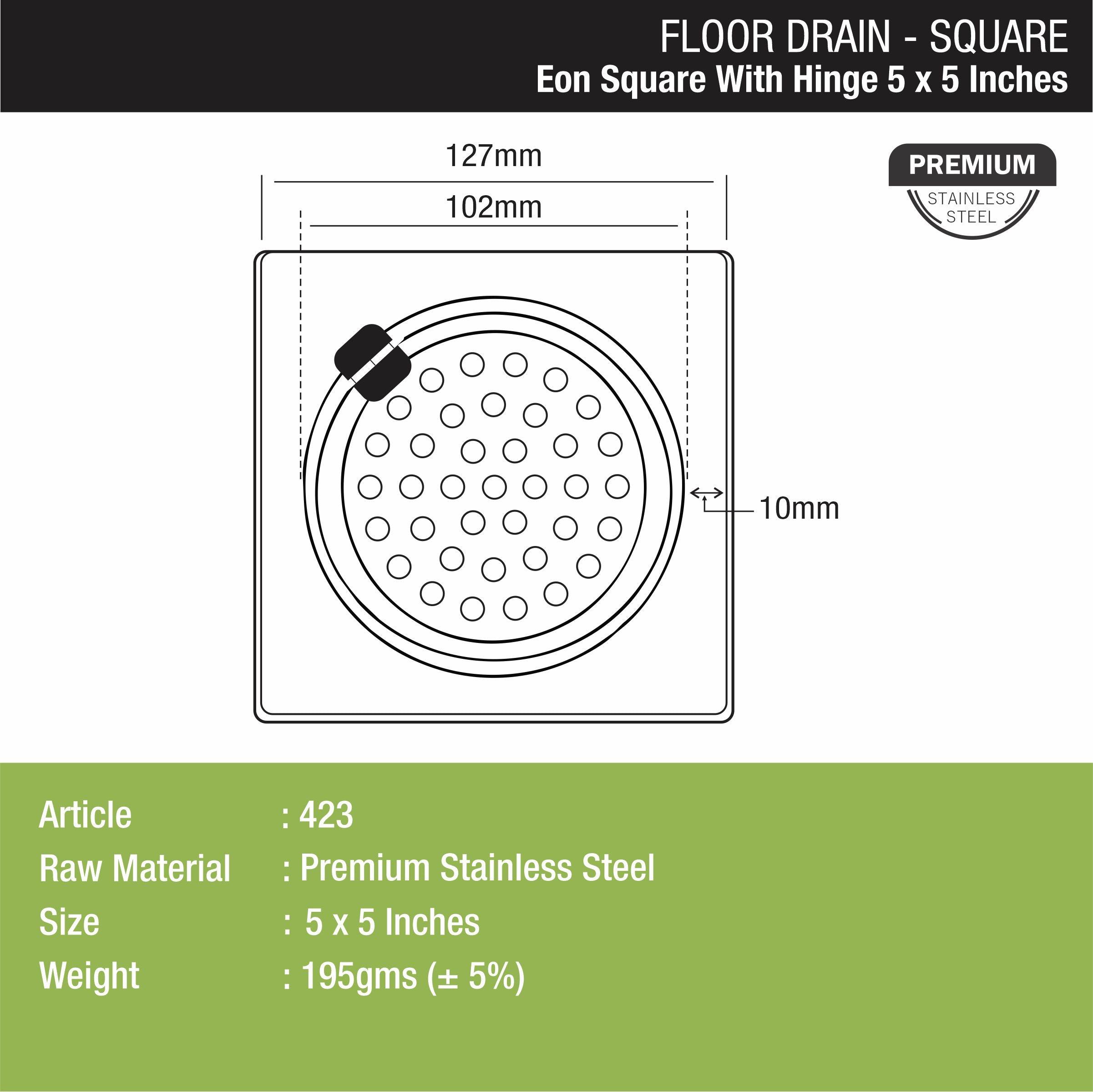 Eon Square Floor Drain with Hinge (5 x 5 Inches) - LIPKA - Lipka Home