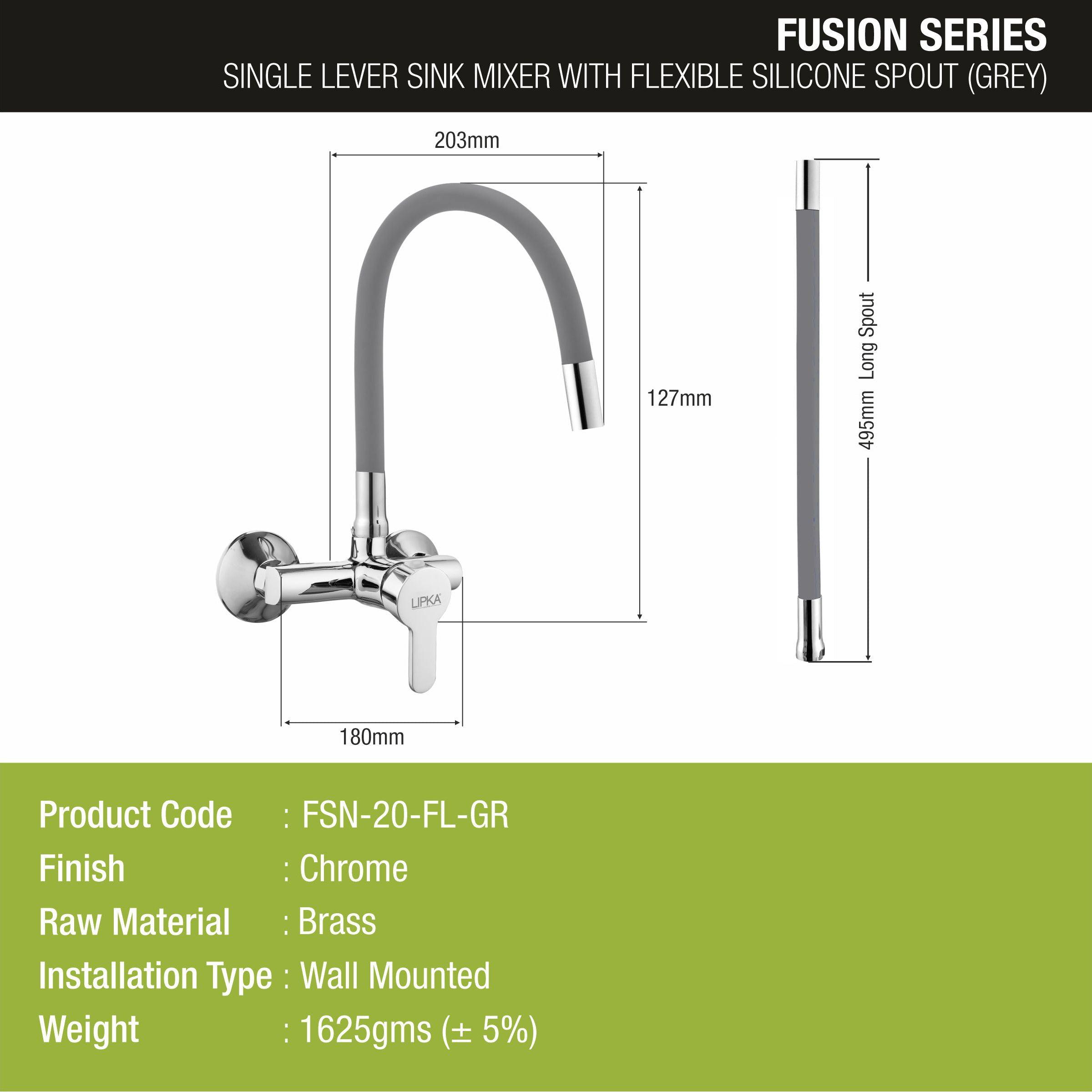 Kyron Single Lever Sink Mixer with Grey Flexible Silicone Spout (20 Inches) - LIPKA - Lipka Home