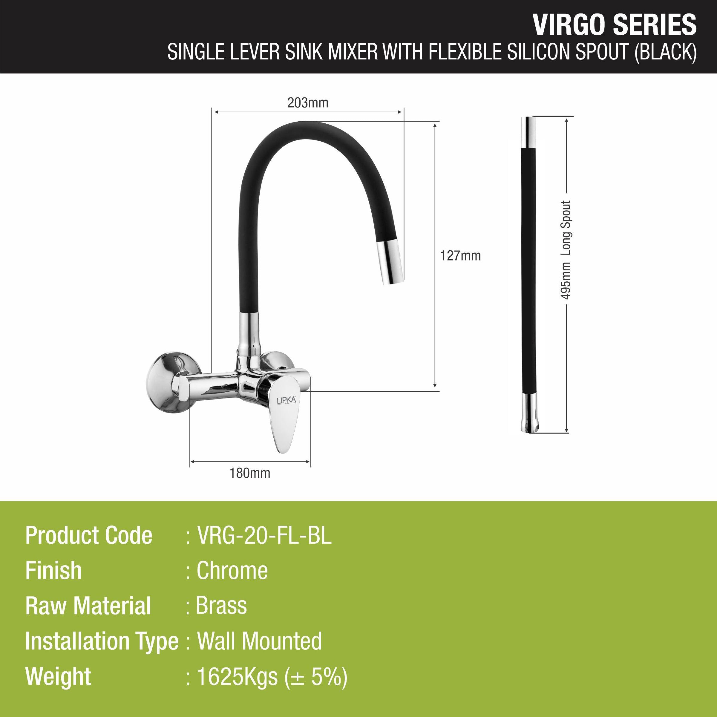 Virgo Single Lever Sink Mixer with Black Flexible Silicone Spout (20 Inches) - LIPKA - Lipka Home