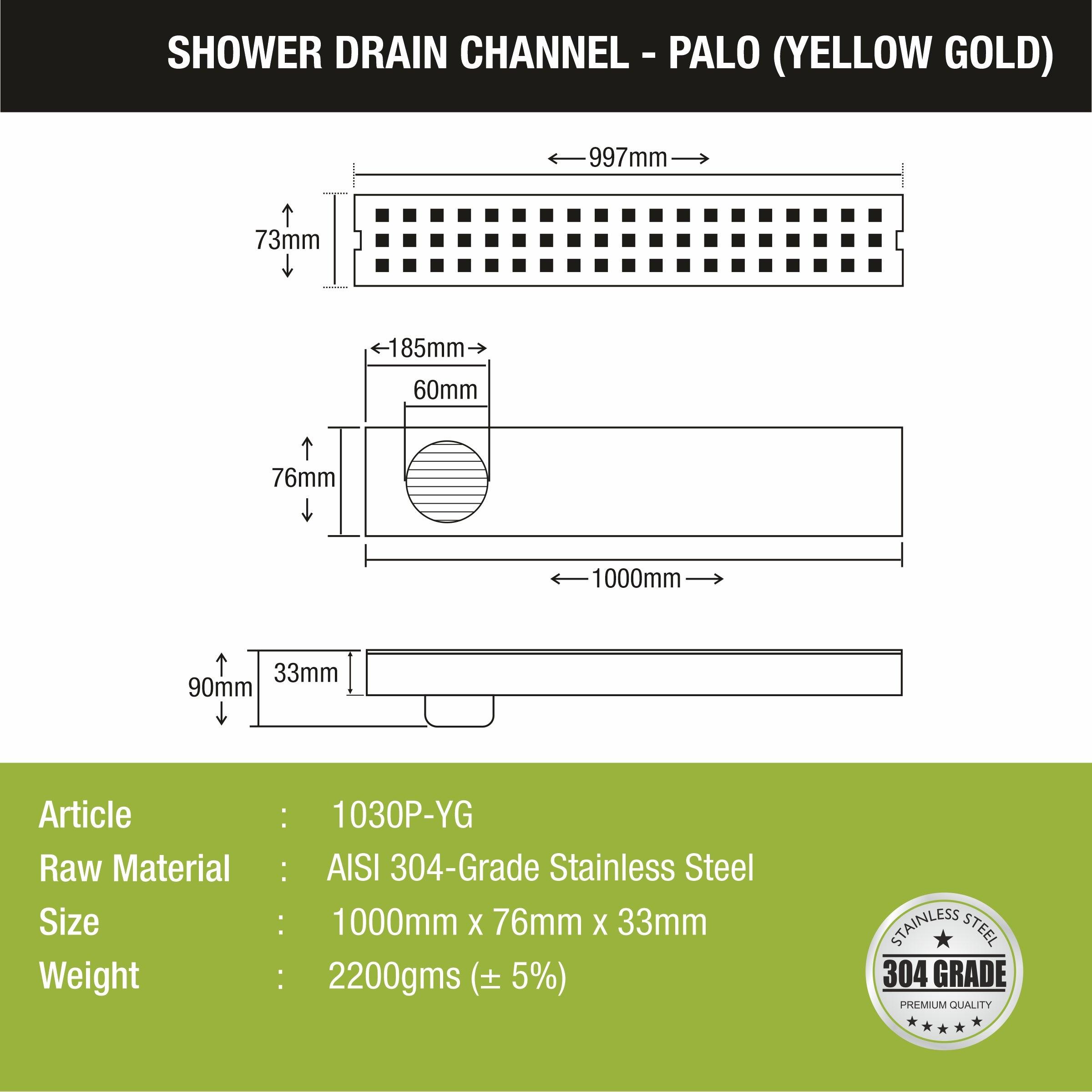 Palo Shower Drain Channel - Yellow Gold (40 x 3 Inches) - LIPKA - Lipka Home