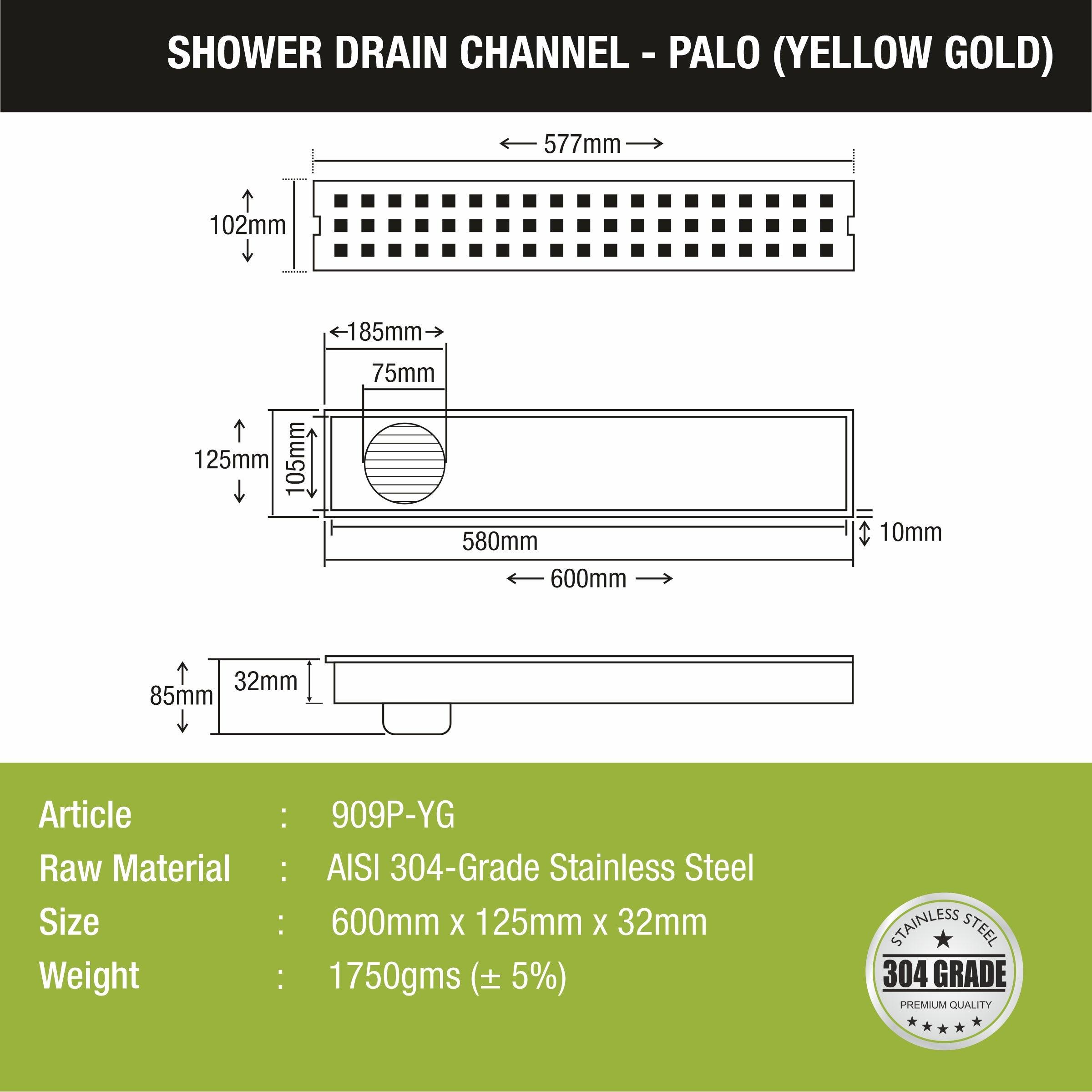 Palo Shower Drain Channel - Yellow Gold (24 x 5 Inches) - LIPKA - Lipka Home