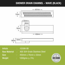 Wave Shower Drain Channel - Black (18 x 3 Inches) - LIPKA - Lipka Home