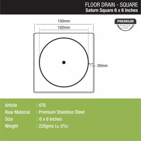 Saturn Square Floor Drain (6 x 6 Inches) - LIPKA - Lipka Home
