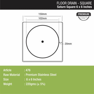 Saturn Square Floor Drain (6 x 6 Inches) - LIPKA - Lipka Home