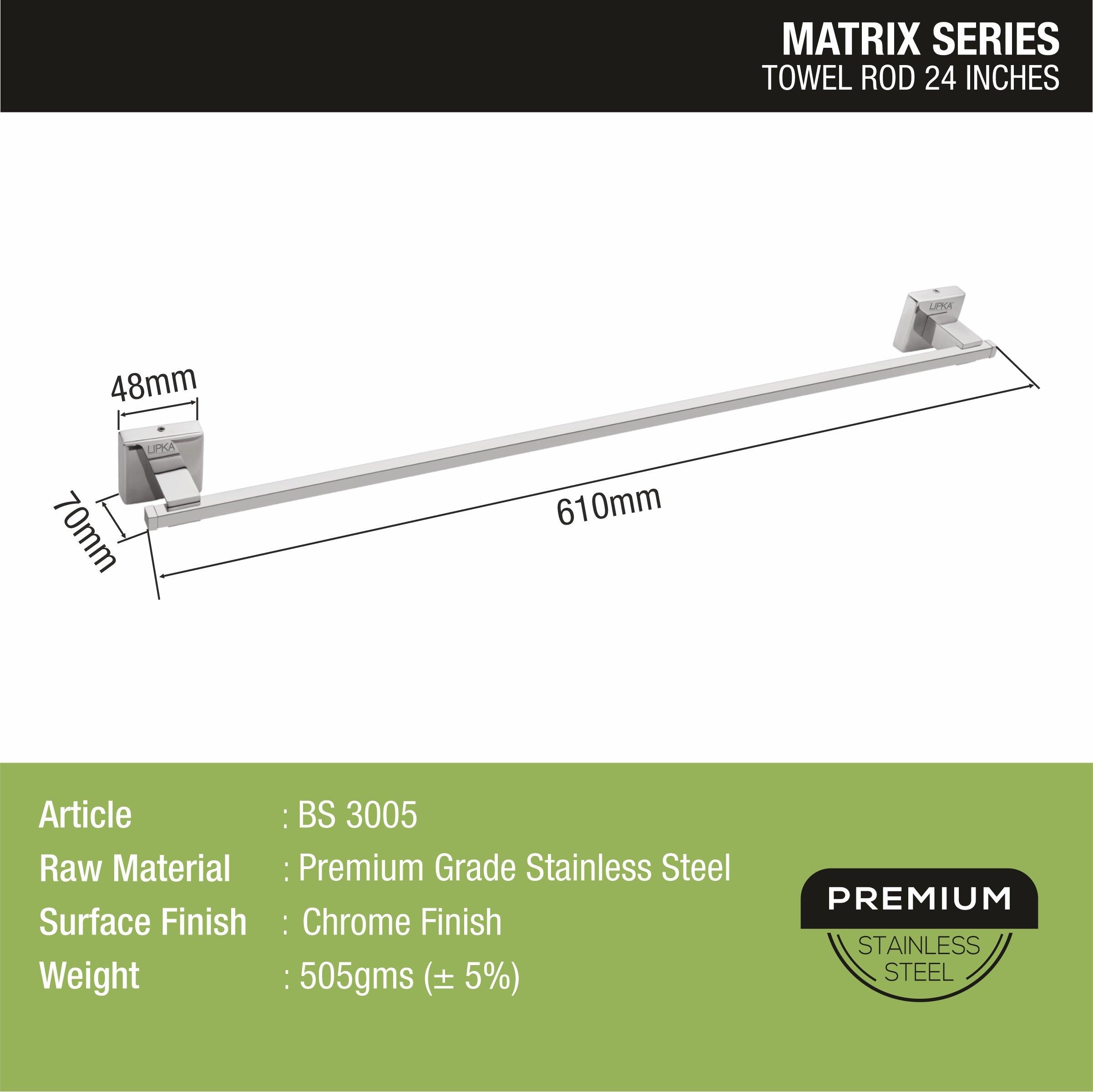 Matrix Towel Rod (24 Inches) size and dimension