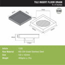 Tile Insert Square Floor Drain (4 x 4 Inches) - LIPKA - Lipka Home