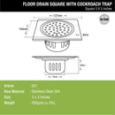 Square Floor Drain (5 x 5 Inches) with Cockroach Trap - LIPKA - Lipka Home
