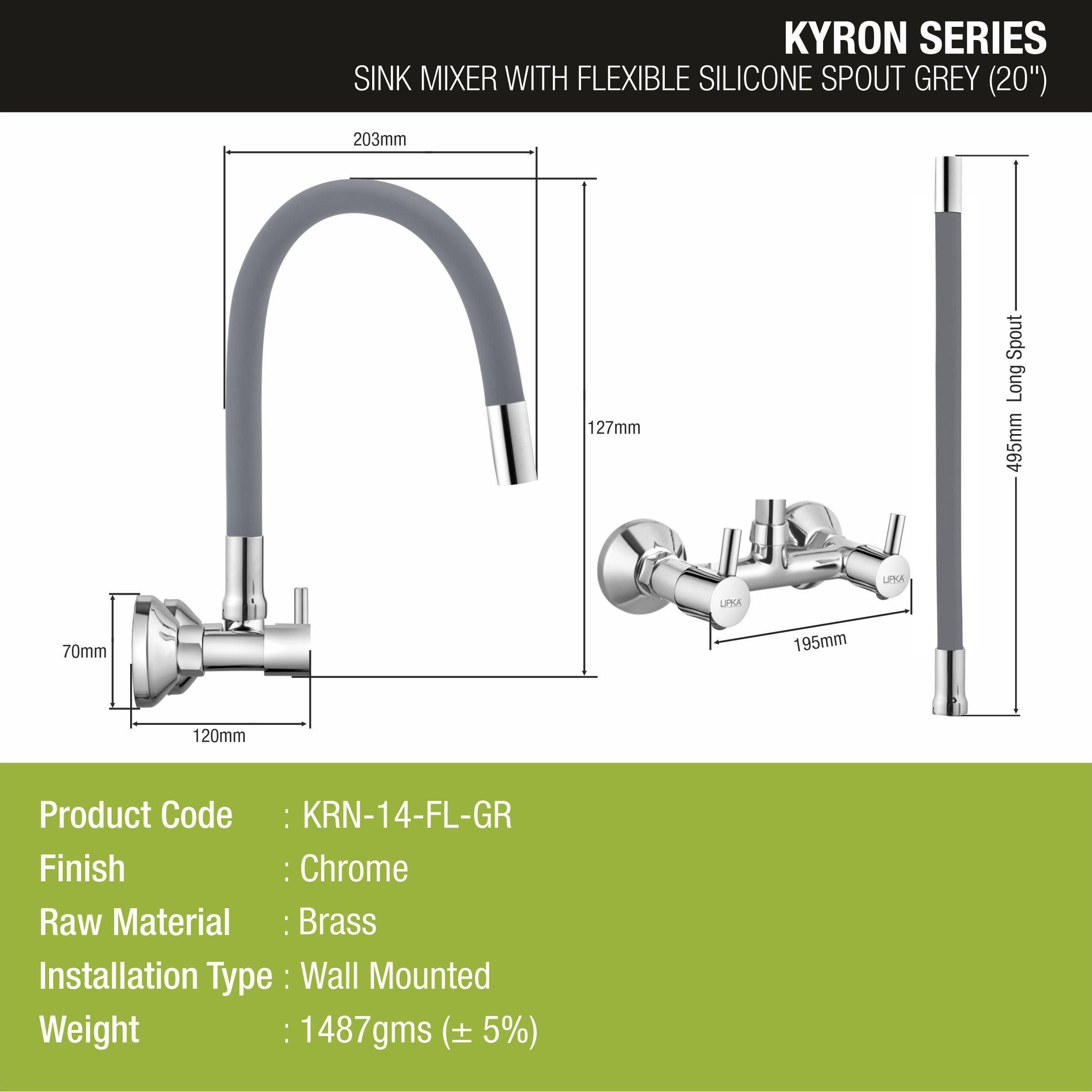 Kyron Sink Mixer Brass Faucet with Flexible Silicone Spout (Grey) - LIPKA - Lipka Home