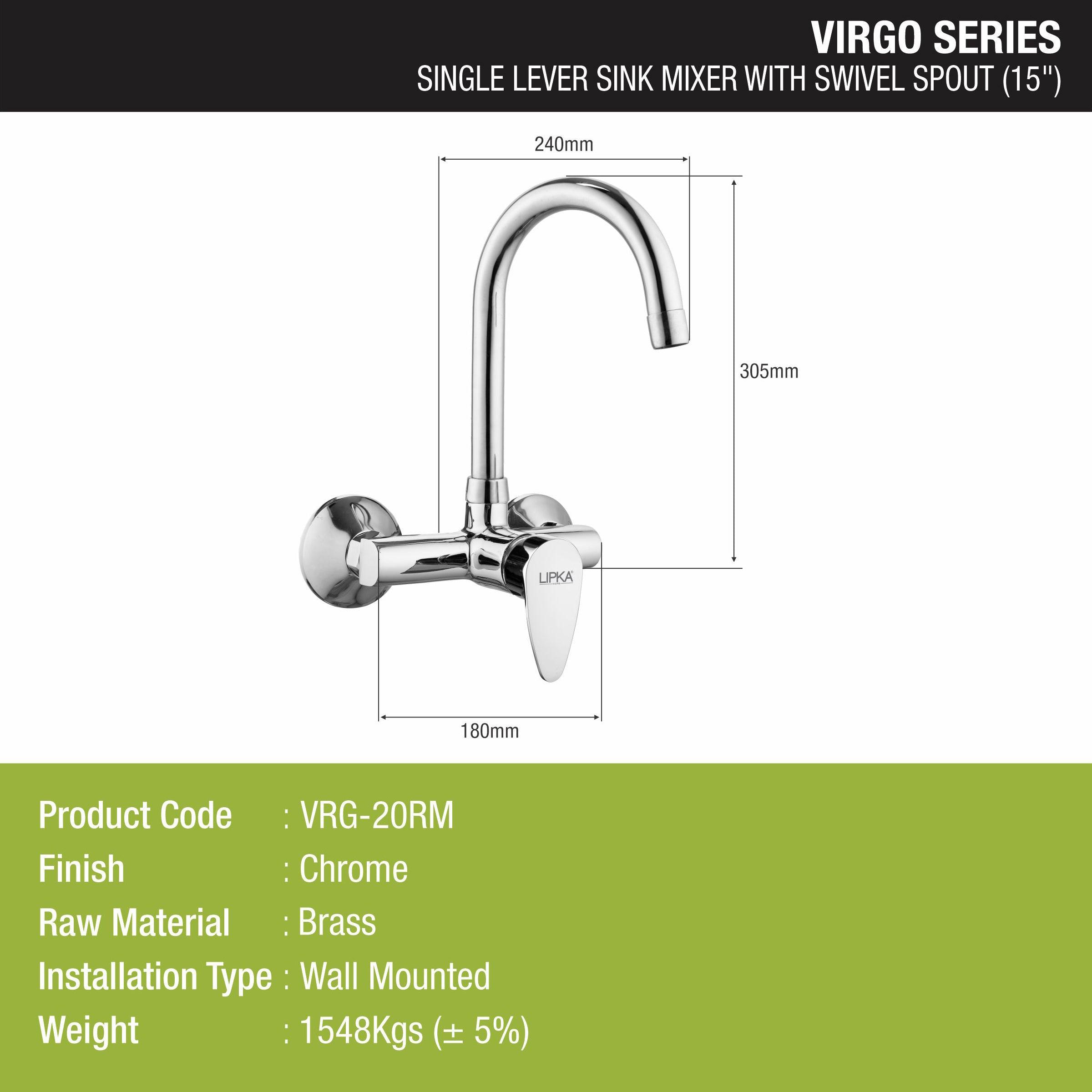 Virgo Single Lever Sink Mixer with Swivel Spout (15 Inches) - LIPKA - Lipka Home