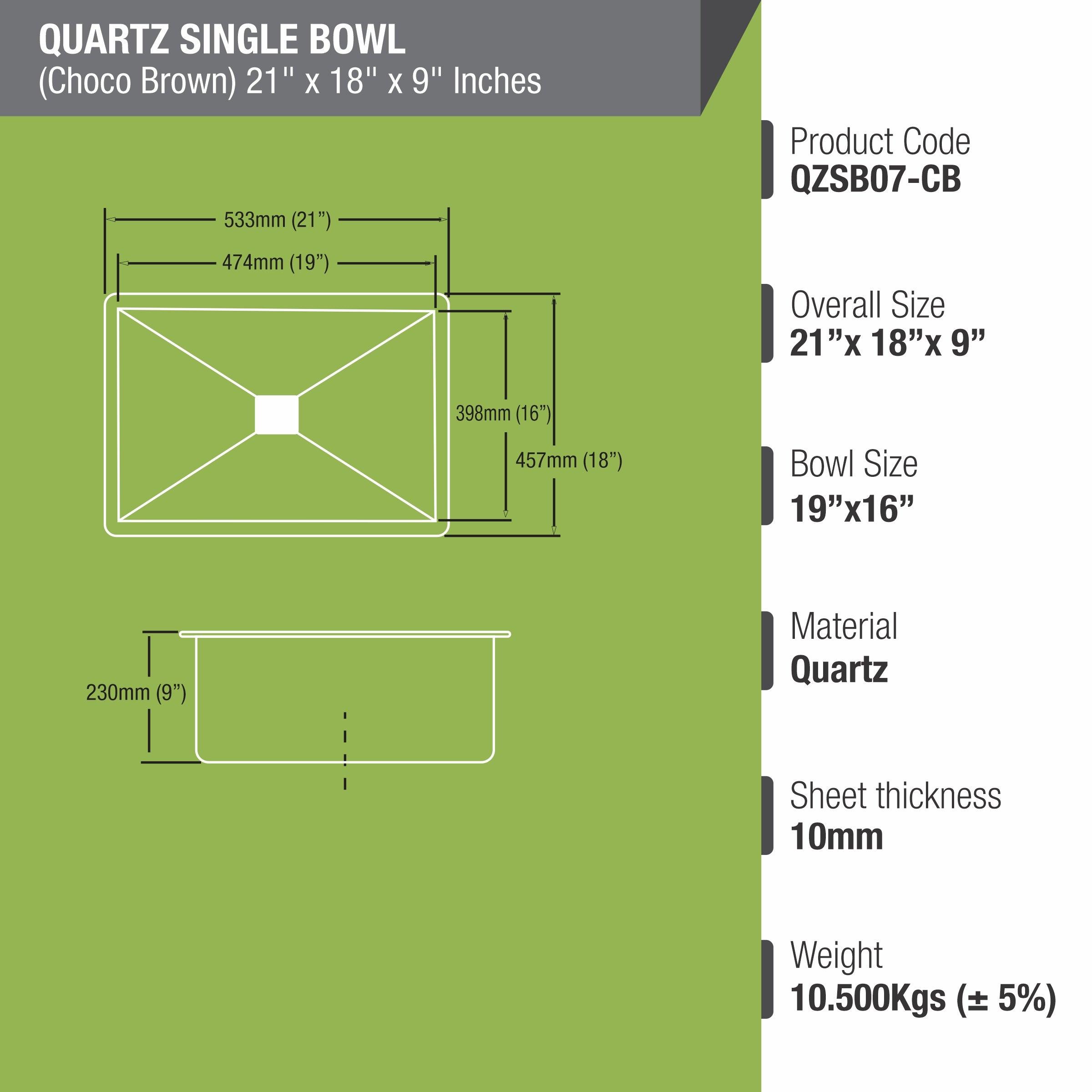 Choco Brown Quartz Single Bowl Kitchen Sink (21 x 18 x 9 Inches) - LIPKA - Lipka Home