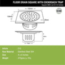 Square Floor Drain (6 x 6 Inches) with Lid and Cockroach Trap - LIPKA - Lipka Home