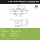 Square Flat Cut Floor Drain (5 x 5 Inches) with Lock and Cockroach Trap - LIPKA - Lipka Home