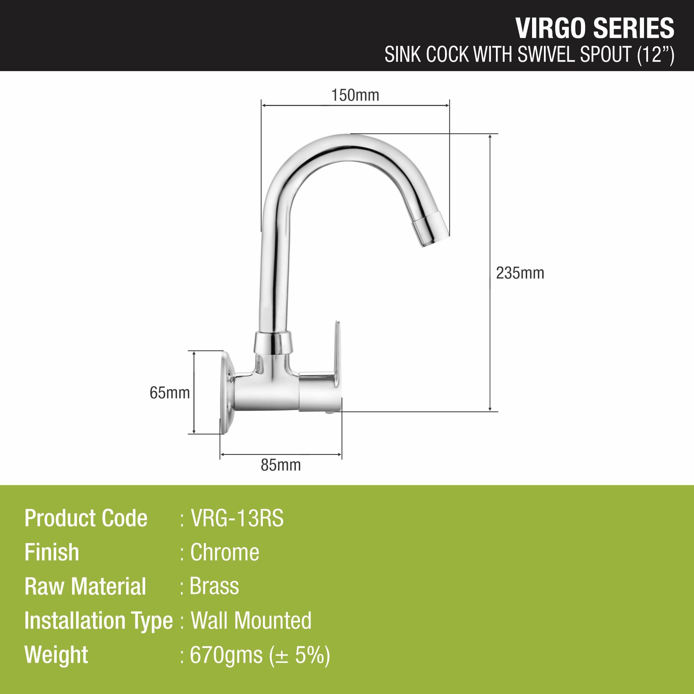 Virgo Sink Tap Brass Faucet with Round Swivel Spout (12 Inches) - LIPKA - Lipka Home