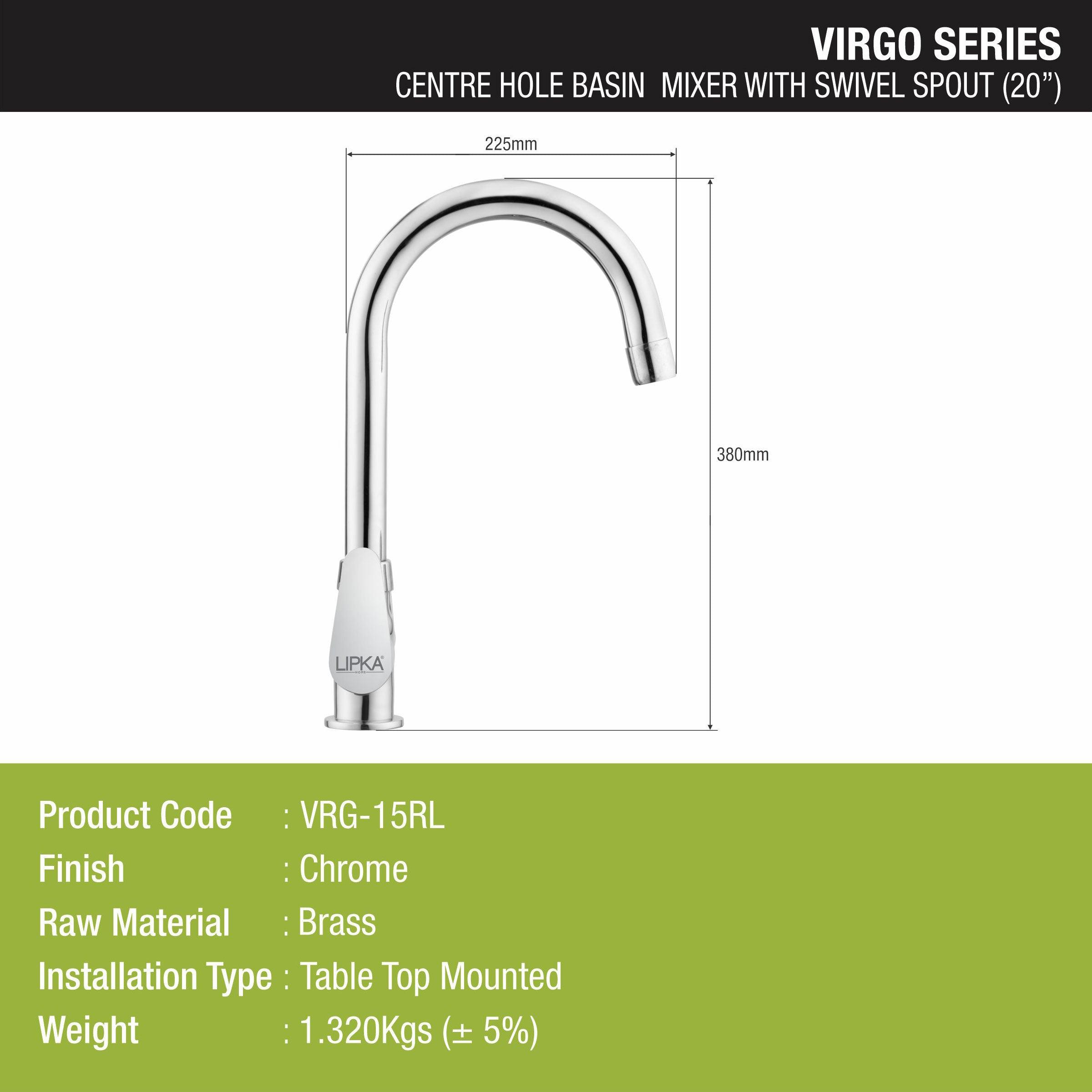 Virgo Centre Hole Basin Mixer Brass Faucet with Round Swivel Spout (20 Inches) - LIPKA - Lipka Home