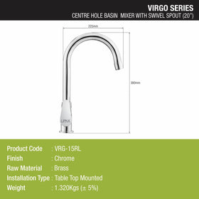Virgo Centre Hole Basin Mixer Brass Faucet with Round Swivel Spout (20 Inches) - LIPKA - Lipka Home