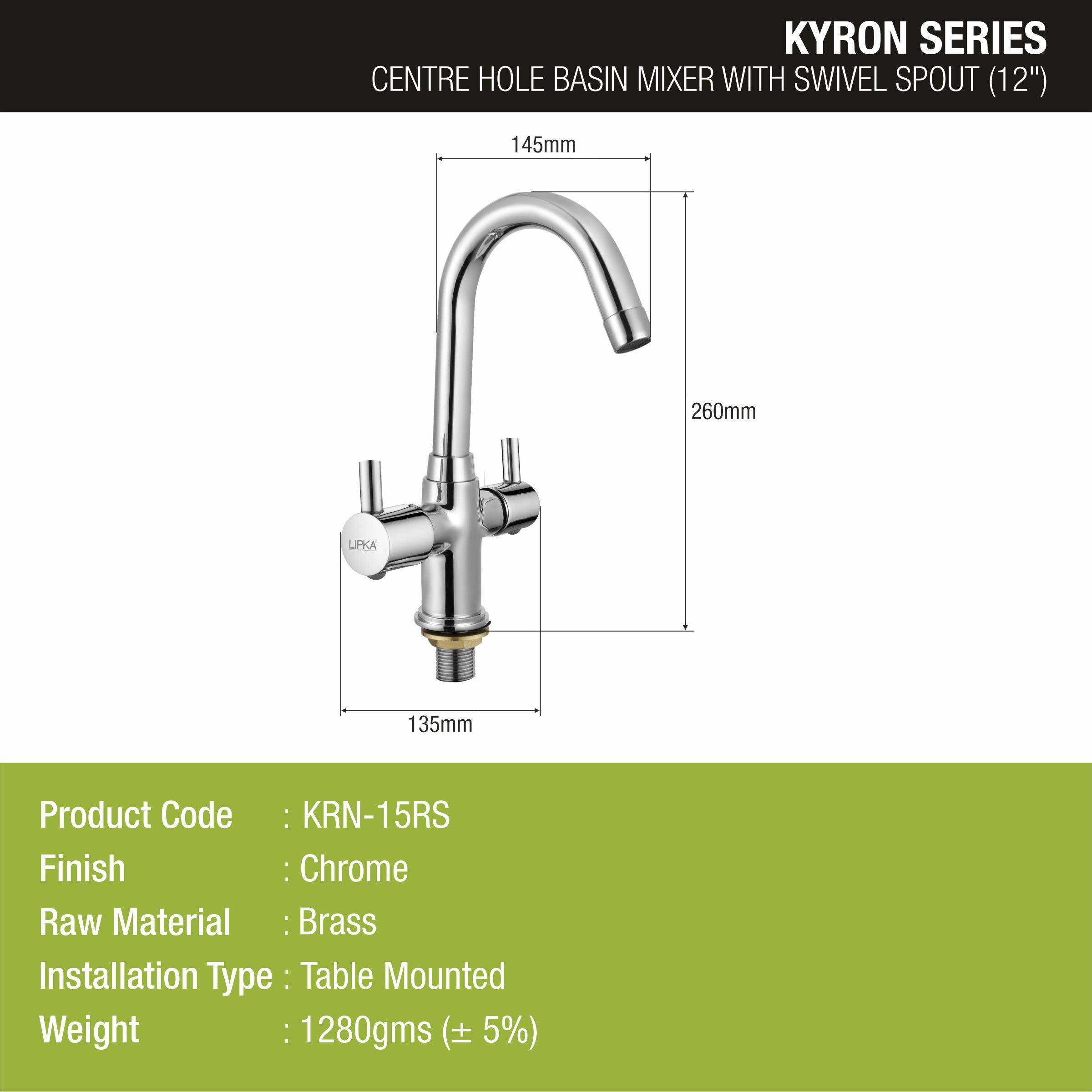 Kyron Centre Hole Basin Mixer Brass Faucet with Round Swivel Spout (12 Inches) - LIPKA - Lipka Home