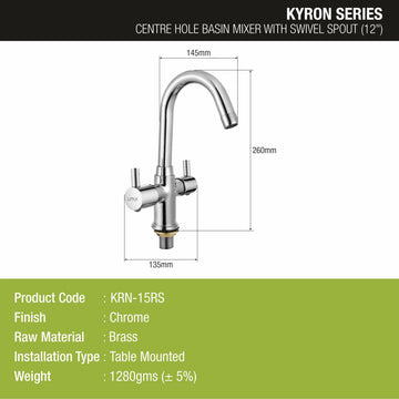 Kyron Centre Hole Basin Mixer Brass Faucet with Round Swivel Spout (12 Inches) - LIPKA - Lipka Home