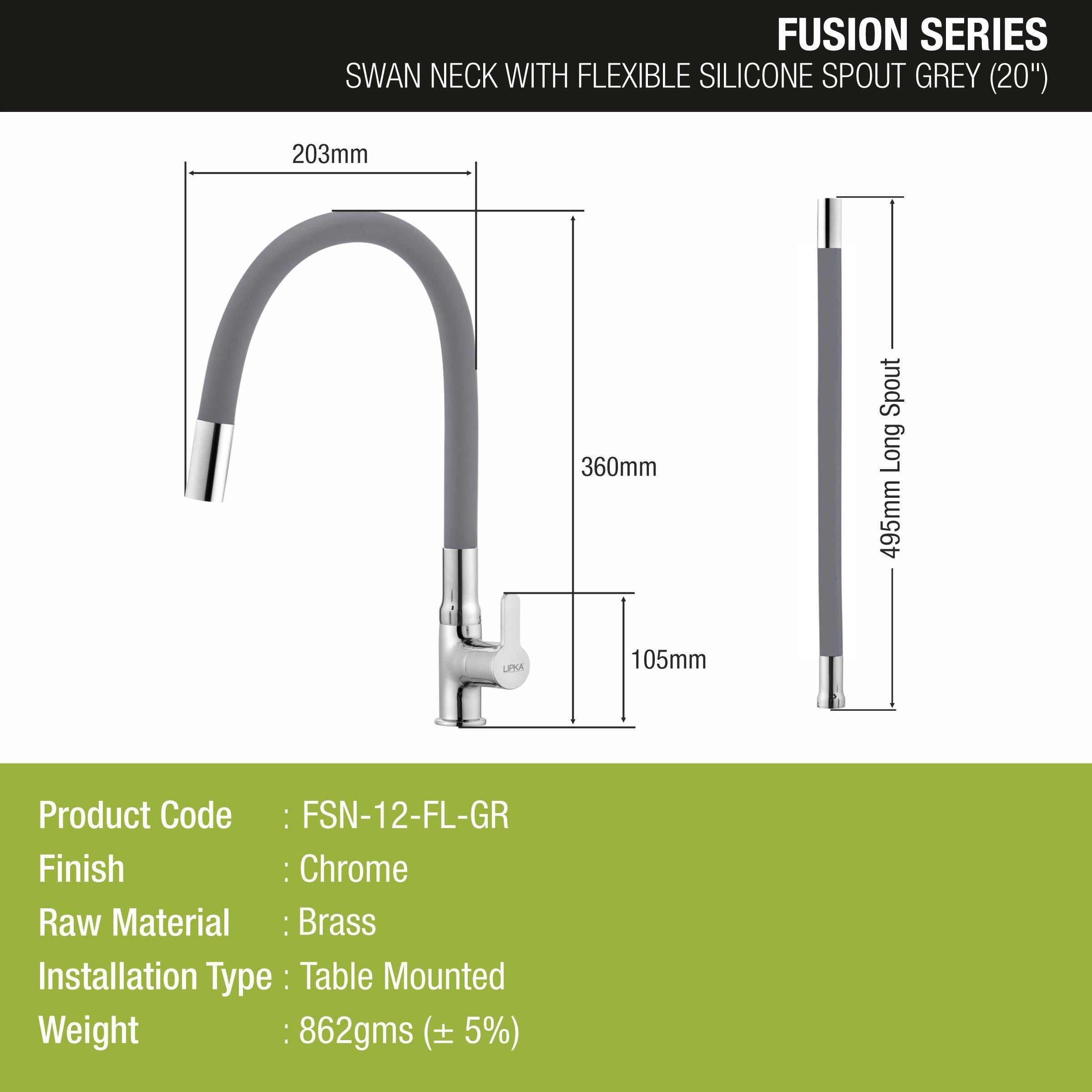 Fusion Swan Neck Brass Faucet with Flexible Silicone Spout (Grey) - LIPKA - Lipka Home