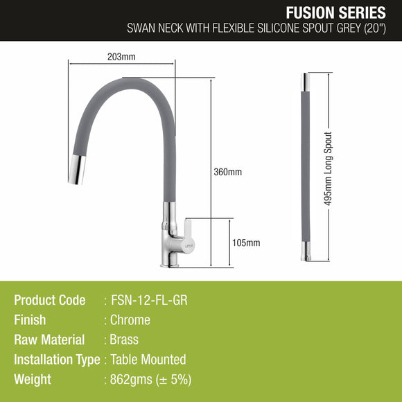 Fusion Swan Neck Brass Faucet with Flexible Silicone Spout (Grey) - LIPKA - Lipka Home