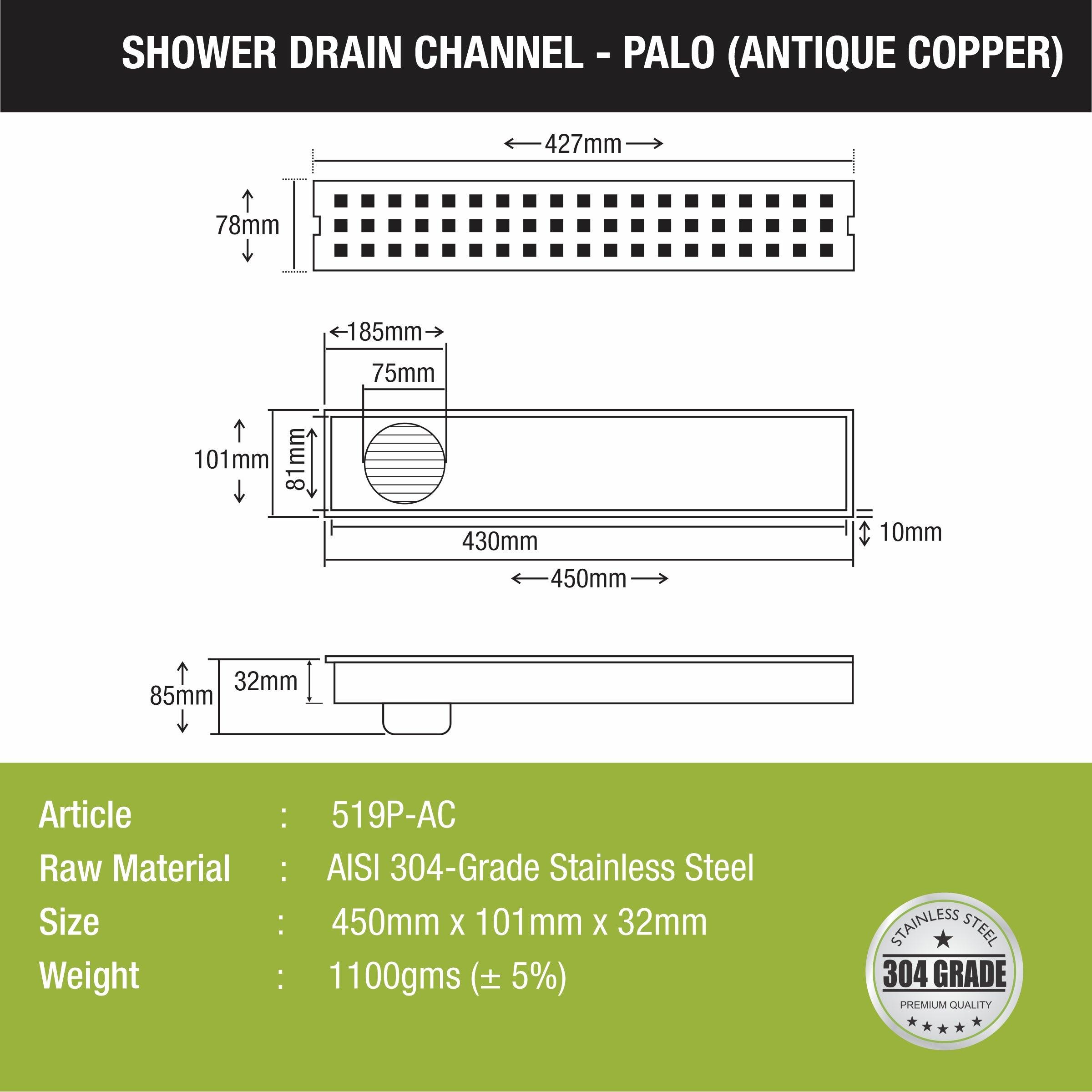 Palo Shower Drain Channel - Antique Copper (18 x 4 Inches) - LIPKA - Lipka Home