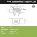 Golden Classic Jali Square Flat Cut Floor Drain (6 x 6 Inches) with Hinge and Cockroach Trap - LIPKA - Lipka Home