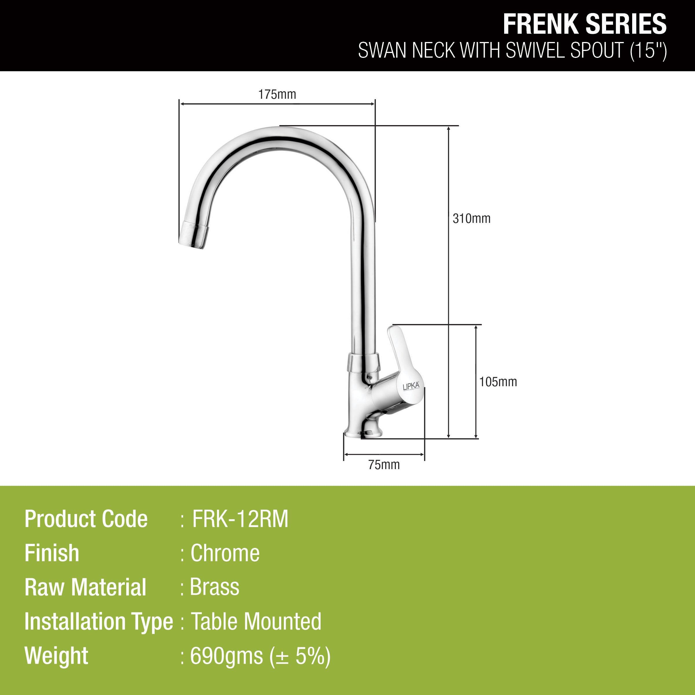 Frenk Swan Neck Brass Faucet with Round Swivel Spout (15 Inches) - LIPKA - Lipka Home