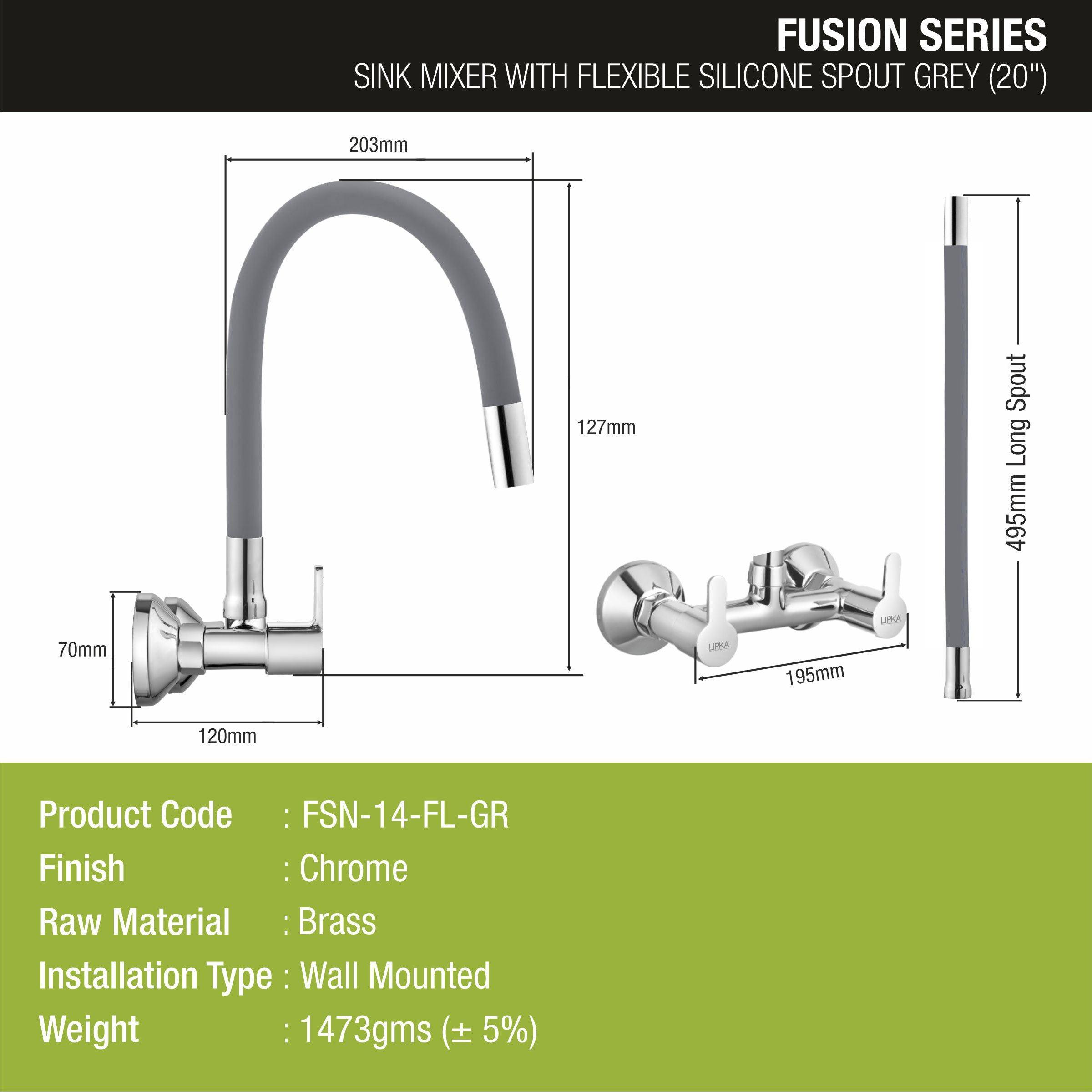 Fusion Sink Mixer Brass Faucet with Flexible Silicone Spout (Grey) - LIPKA - Lipka Home