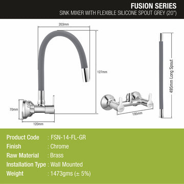 Fusion Sink Mixer Brass Faucet with Flexible Silicone Spout (Grey) - LIPKA - Lipka Home