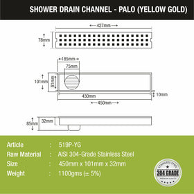 Palo Shower Drain Channel - Yellow Gold (18 x 4 Inches) - LIPKA - Lipka Home