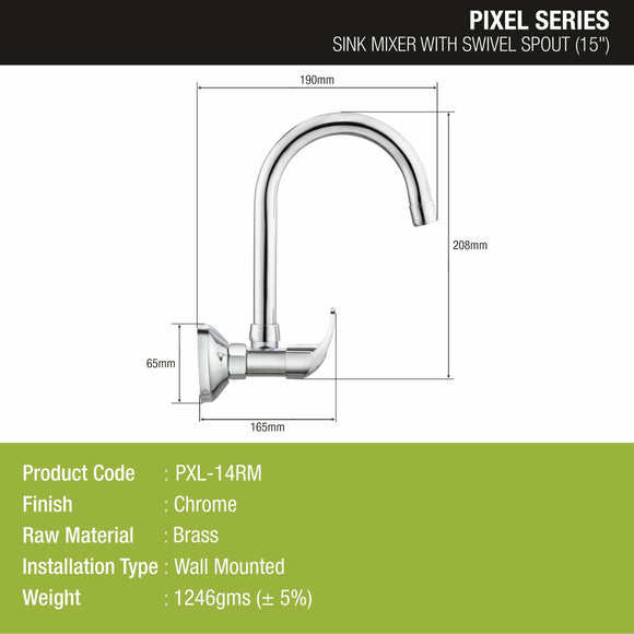 Pixel Sink Mixer Brass Faucet with Round Swivel Spout (15 Inches) - LIPKA - Lipka Home