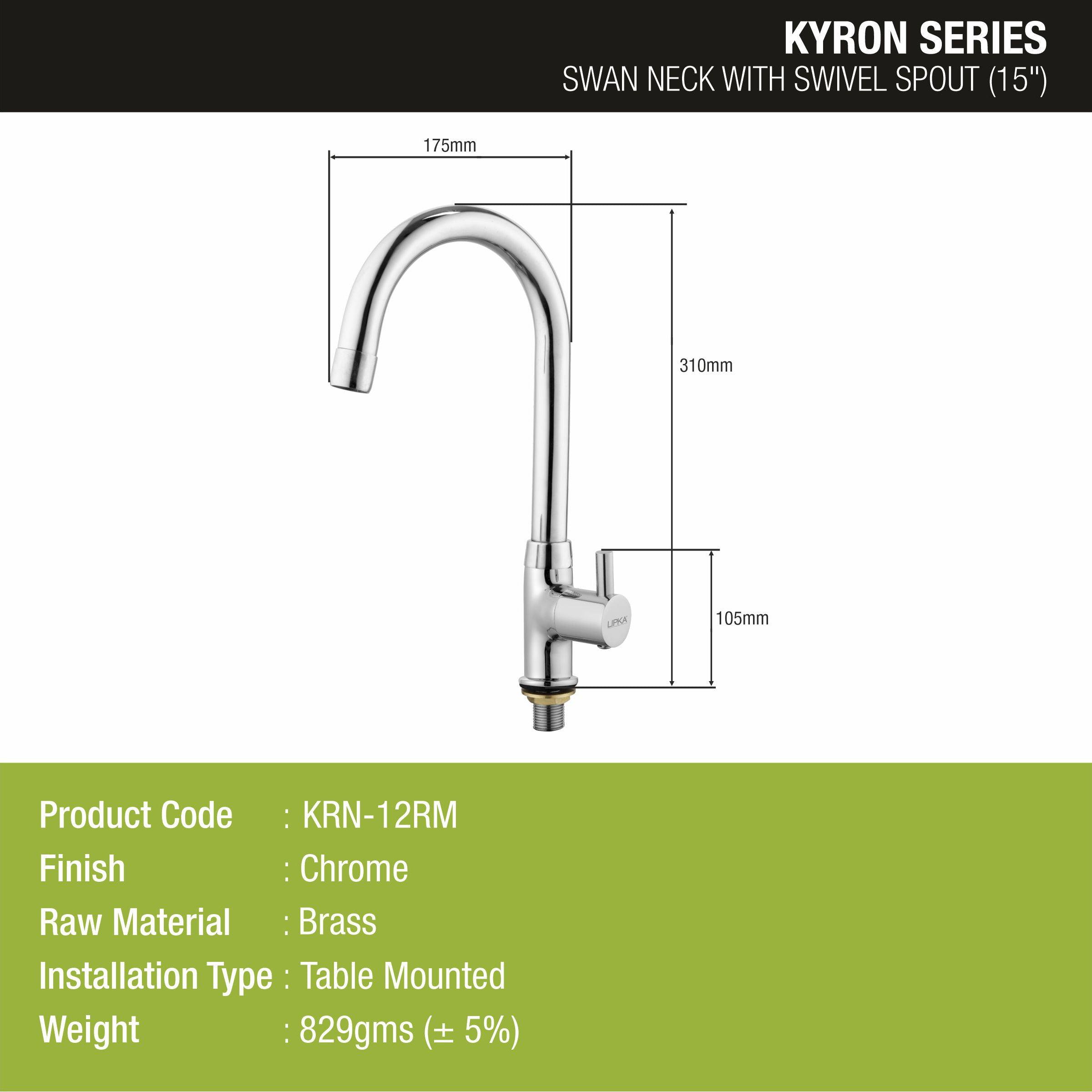 Kyron Swan Neck Brass Faucet with Round Swivel Spout (15 Inches) - LIPKA - Lipka Home