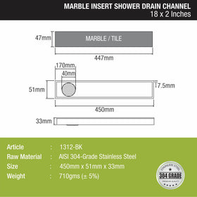 Marble Insert Shower Drain Channel - Black (18 x 2 Inches) - LIPKA - Lipka Home