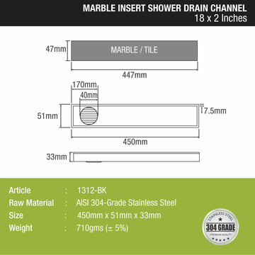 Marble Insert Shower Drain Channel - Black (18 x 2 Inches) - LIPKA - Lipka Home