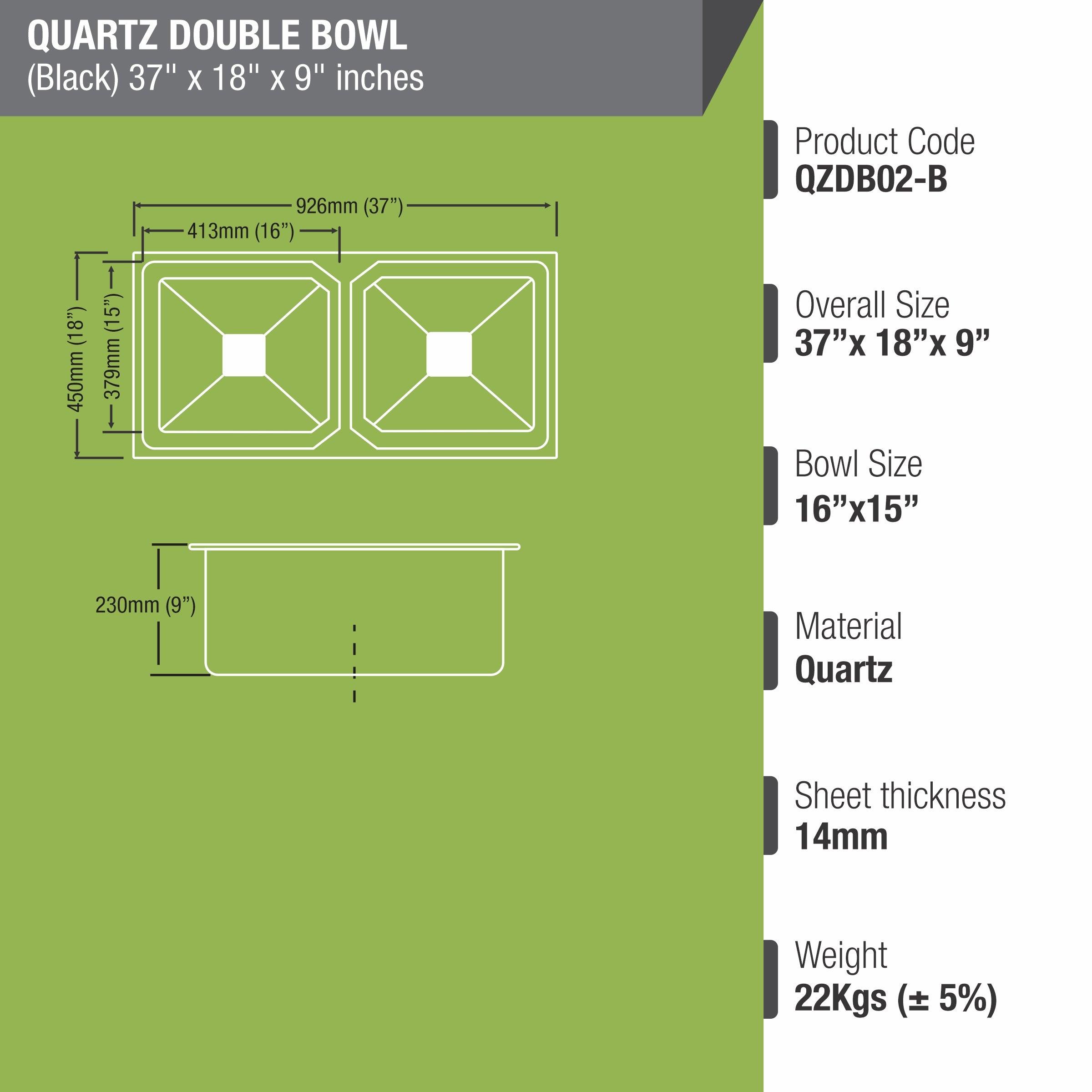 Black Quartz Double Bowl Kitchen Sink (37 x 18 x 9 Inches) - LIPKA - Lipka Home