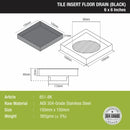 Tile Insert Square Floor Drain - Black (6 x 6 Inches) - LIPKA - Lipka Home